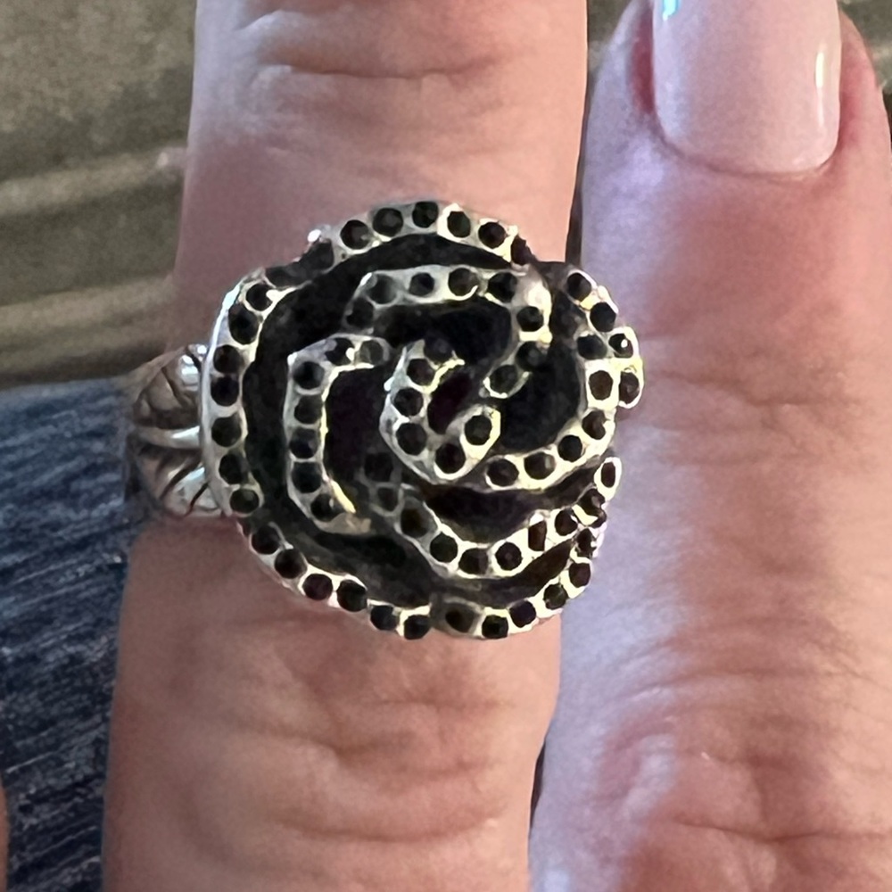 Christy Cali Botanical Garden Rose Ring with Dark(Black) crystals